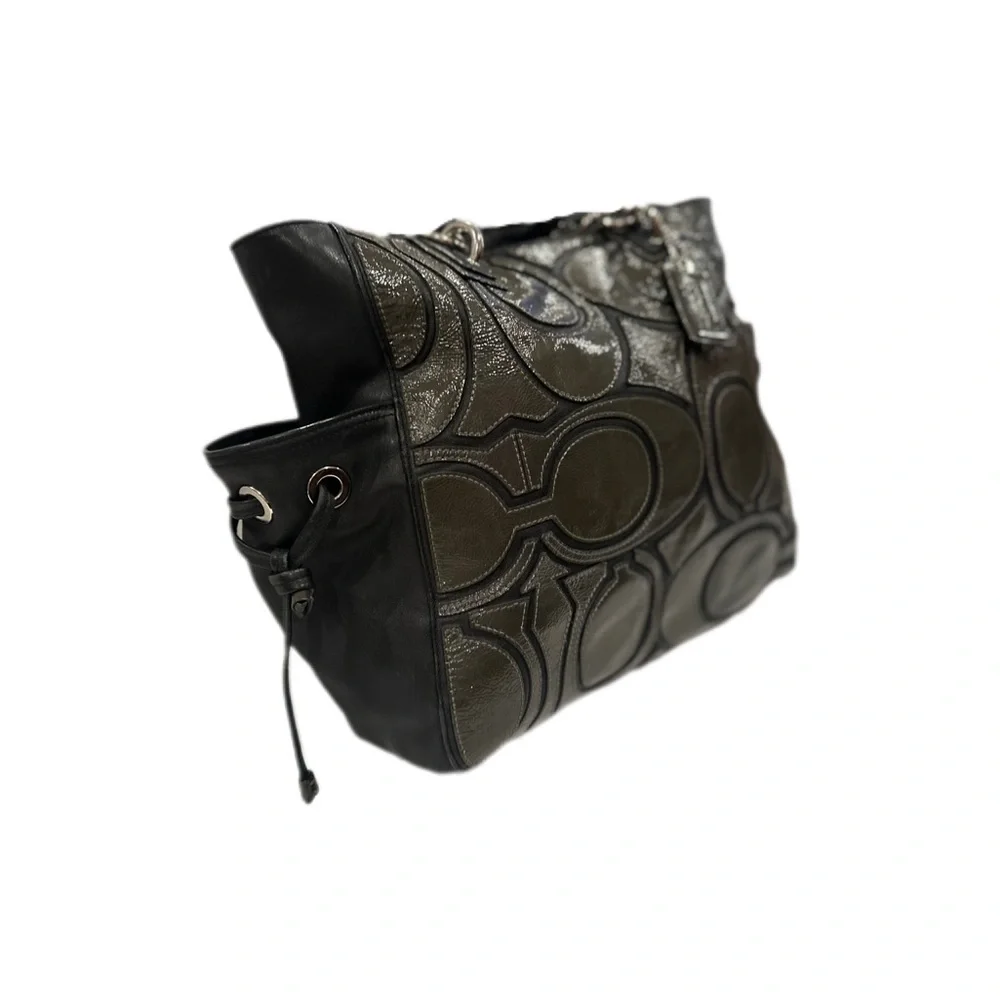 Coach Colette Leather Signature Tote - Black and Grey - Picture 3 of 11